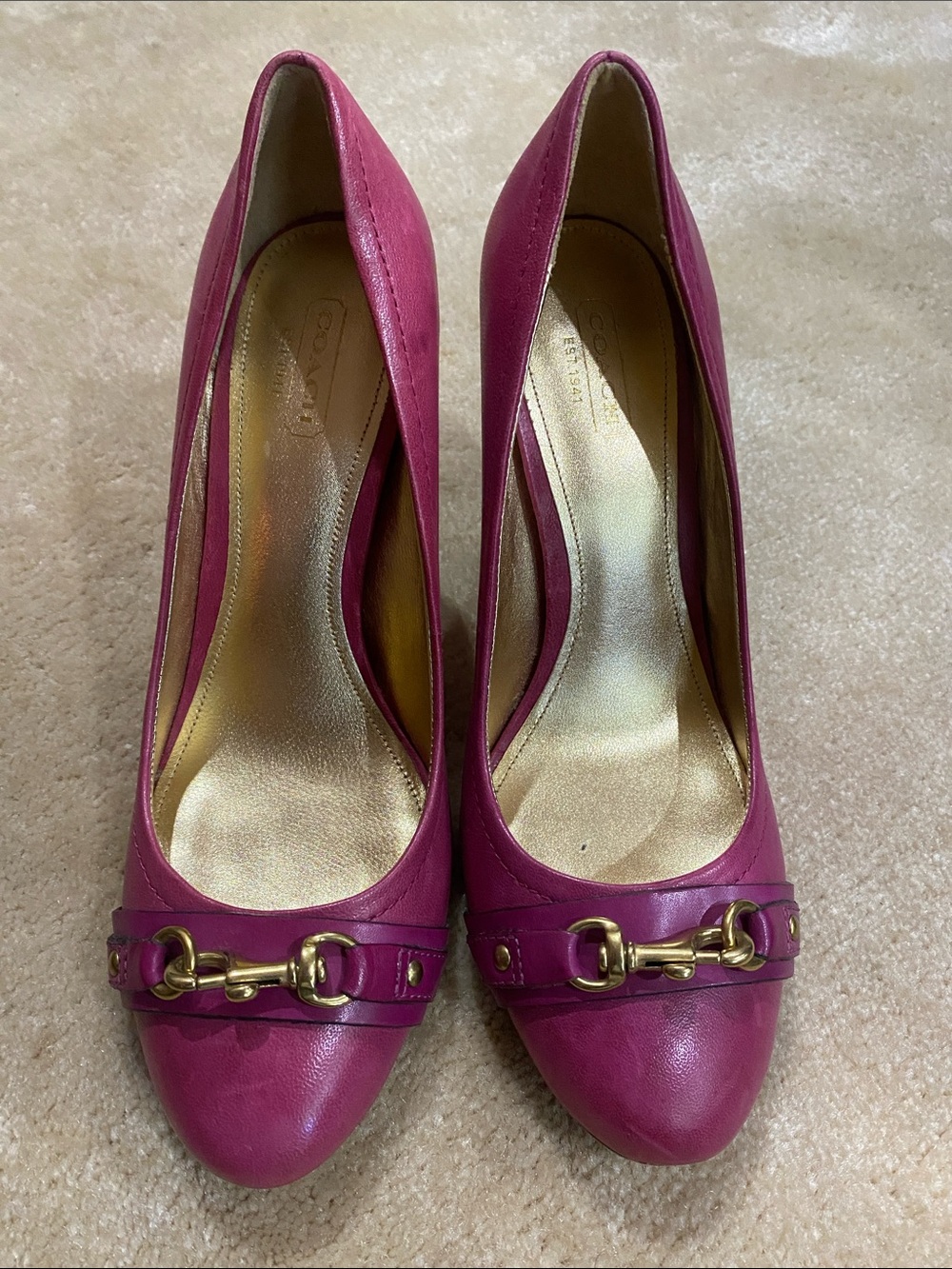 Coach Fuchsia Leather Horsebit Pumps